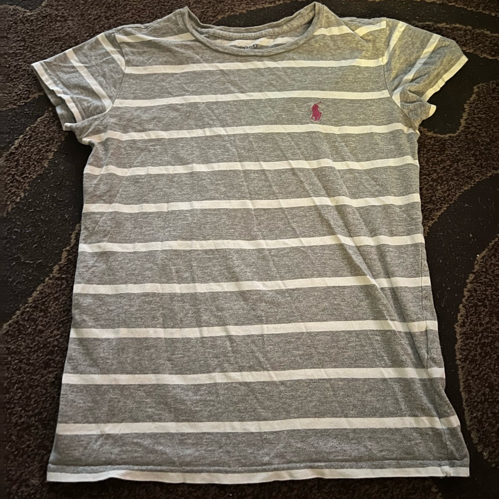 Gray Striped Polo Ralph Lauren T-Shirt XS